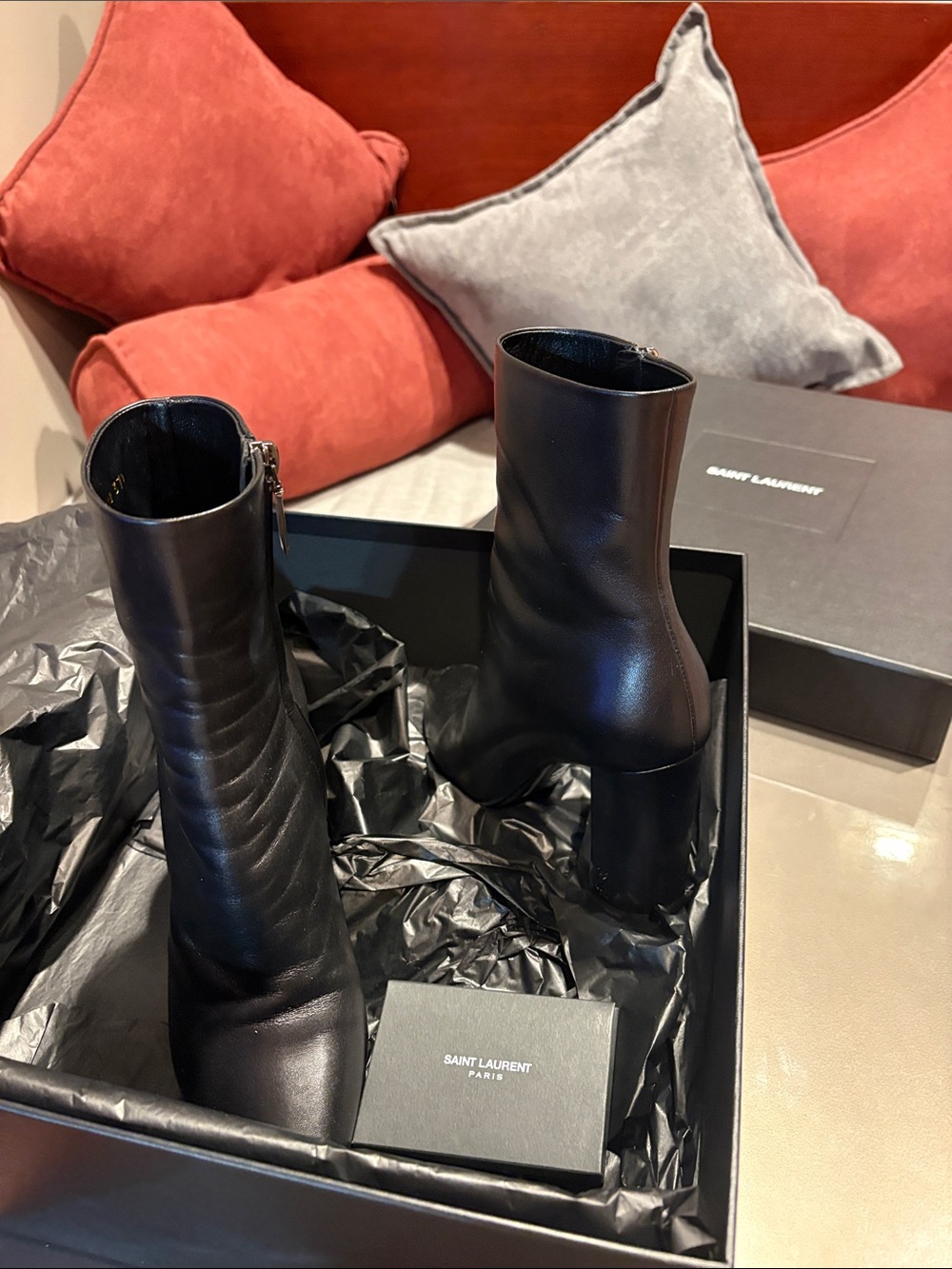 Saint Laurent Black Leather Mid-Calf Zip Boots